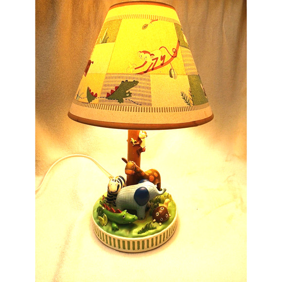 2004 Vintage Nursery Lamp Baby Jungle Animals Child Room w Shade Decor Works - Picture 2 of 16